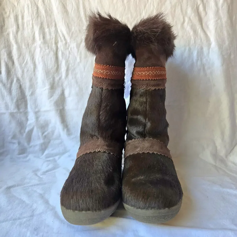 VTG Tecnica Womens Goat Fur Apres Ski Lined Winter Snow Boots Brown Size 5 Italy